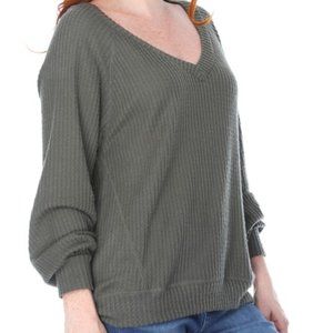 V-Neck Brushed Waffle Knit Popcorn Top